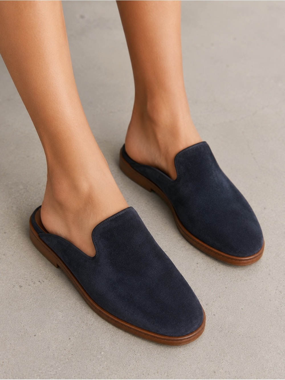 Vince Canella Suede Mule Loafers Navy Blue Slip-On Flats size 6.5 - Picture 2 of 10